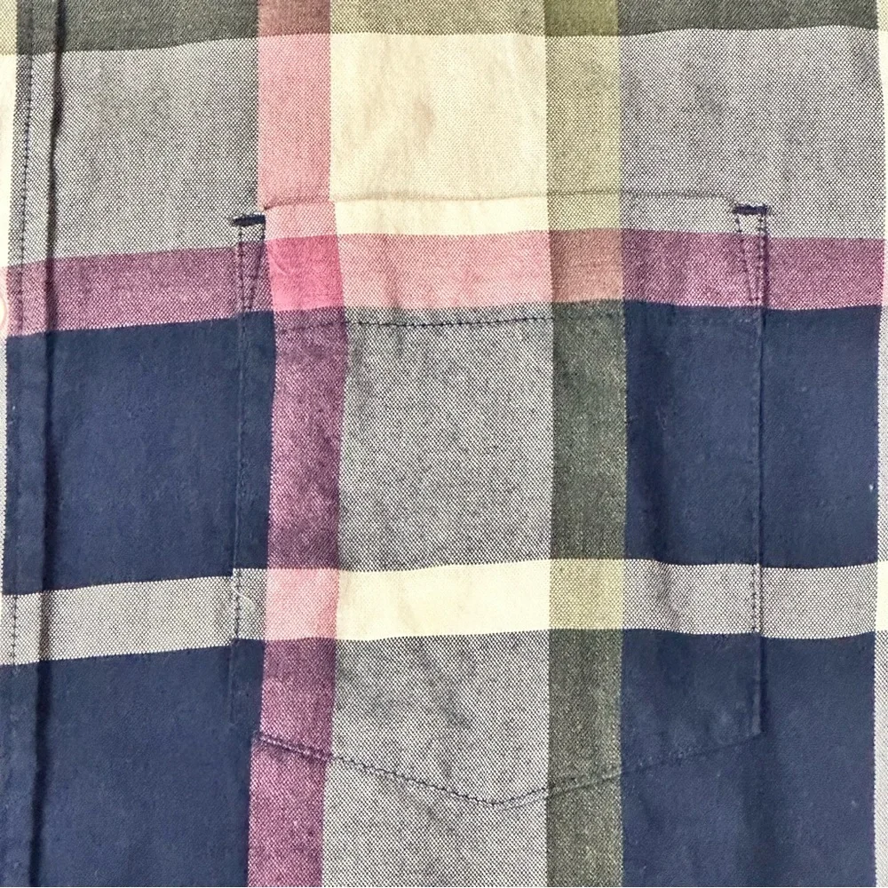 Express Men's soft wash purple and blue plaid long sleeve button-up shirt. - Picture 7 of 7